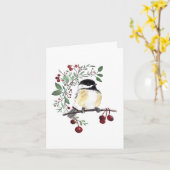 Winter Chickadee Bird Berries Holiday Card Kaart (Gele Bloem)