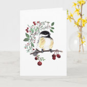 Winter Chickadee Bird Berries Holiday Card Kaart (Gele Bloem)