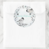 Winter Chickadee Birds Dusty Blue Wreate Kerstmis Ronde Sticker (Tas)
