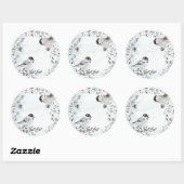 Winter Chickadee Birds Dusty Blue Wreate Kerstmis Ronde Sticker (Vel)