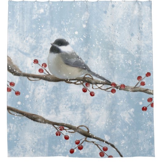 Winter Chickadee Douchegordijn (Voorkant)