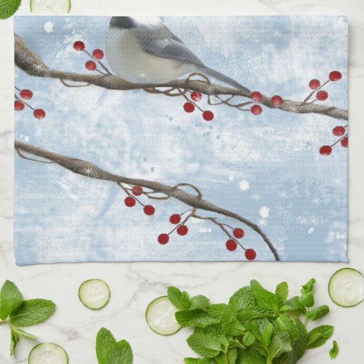 Winter Chickadee Kitchen Towel Theedoek (Gevouwen)