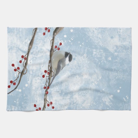Winter Chickadee Kitchen Towel Theedoek (Horizontaal)