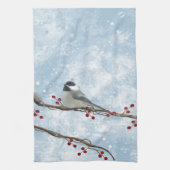 Winter Chickadee Kitchen Towel Theedoek (Verticaal)