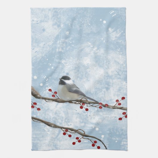 Winter Chickadee Kitchen Towel Theedoek (Verticaal)