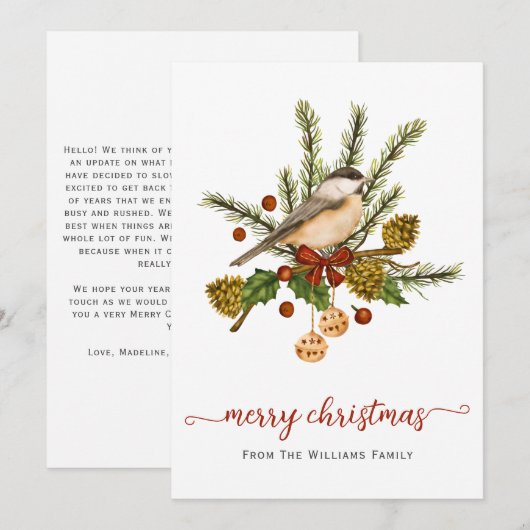 Winter Chickadee Merry Feestdagenkaart (Voorkant / Achterkant)