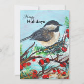 Winter Chickadee met Berries Holiday Card Feestdagenkaart (Voorkant)