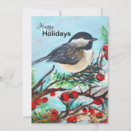 Winter Chickadee met Berries Holiday Card Feestdagenkaart