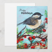 Winter Chickadee met Berries Holiday Card Feestdagenkaart (Voorkant / Achterkant)