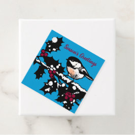 Winter Chickadee op Holly Woodcut Winter Feestdage Bedankjes Labels