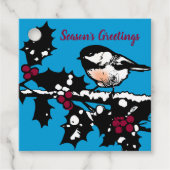 Winter Chickadee op Holly Woodcut Winter Feestdage Bedankjes Labels (Voorkant)