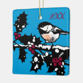 Winter Chickadee op Holly Woodcut Winter Feestdage Keramisch Ornament (Links)