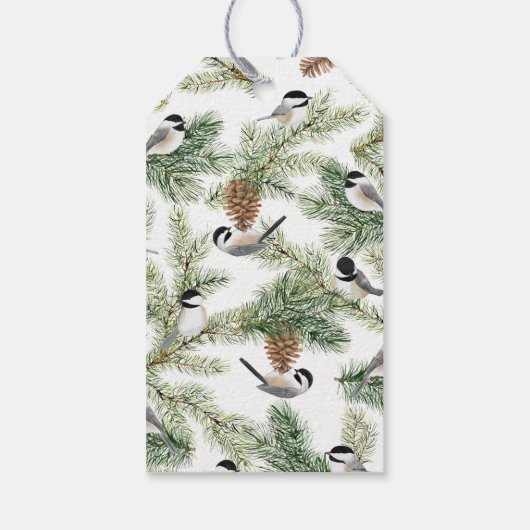 Winter Chickadee op Pinecone Merry Kerstmis Cadeaulabel (Achterkant)