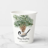 Winter Chickadee op Pinecone Merry Kerstmis Papieren Bekers (Voorkant)
