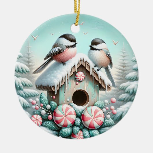Winter Chickadee-Ornament Keramisch Ornament (Voorkant)