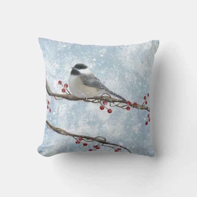 Winter Chickadee Pillow Kussen (Voorkant)