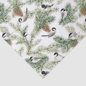 Winter Chickadee Pine Branch-kerstpatroon Tissuepapier (Detail)