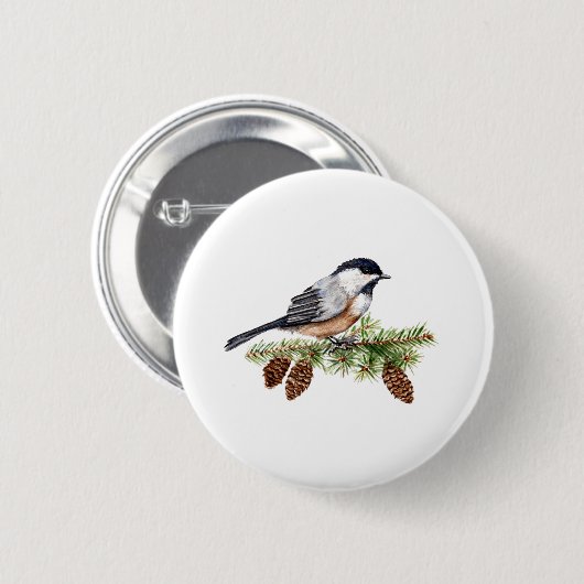Winter Chickadee Ronde Button 5,7 Cm (Voorkant /achterkant)