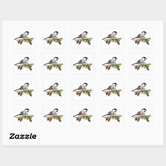 Winter Chickadee Vierkante Sticker (Vel)