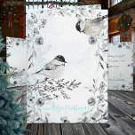 Winter Chickadee Vogels Stoffig Blauw Vrolijk Kers Feestdagen Kaart<br><div class="desc">Een kerstkaart met aquarelverfde zwarte petten kikkervisjes in een stoffig blauw ijzig winterwonderland dat aan alle vier de zijden van de kaart een wikkelafbeelding heeft.</div>