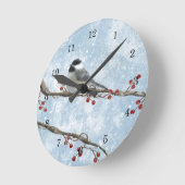 Winter Chickadee Wall Clock Ronde Klok (Hoek)