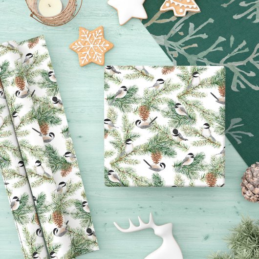Winter Chickadee Woodland Pattern Cadeaupapier