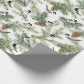Winter Chickadee Woodland Pattern Cadeaupapier (Hoek)