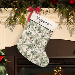 Winter Chickadee Woodland Waterverf Kerstmis Kleine Kerstsok