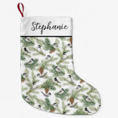 Winter Chickadee Woodland Waterverf Kerstmis Kleine Kerstsok (Voorkant)