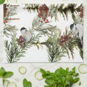 Winter Chickadees Spruce Tree Woodland Holiday Theedoek (Gevouwen)