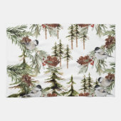 Winter Chickadees Spruce Tree Woodland Holiday Theedoek (Horizontaal)