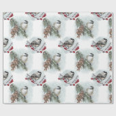 Winter Chickadees, Waterverf kerstmis Cadeaupapier (Vlak)