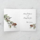 Winter Chickades dennenbessen Vrolijk Kerstfeest Feestdagen Kaart (Binnen)