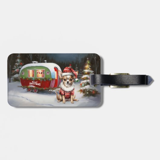 Winter Chihuahua Caravan Kerstavontuur Bagagelabel (Achterkant horizontaal)