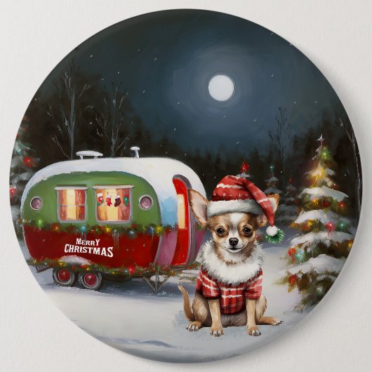 Winter Chihuahua Caravan Kerstavontuur Ronde Button 6,0 Cm (Voorkant)