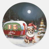 Winter Chihuahua Caravan Kerstavontuur Ronde Sticker (Voorkant)