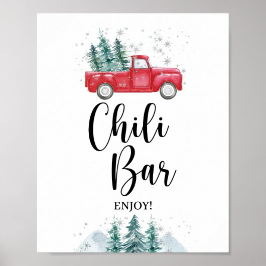 Winter Chili Bar teken rode Xmas Tree Truck Poster (Voorkant)