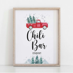 Winter Chili Bar teken rode Xmas Tree Truck Poster