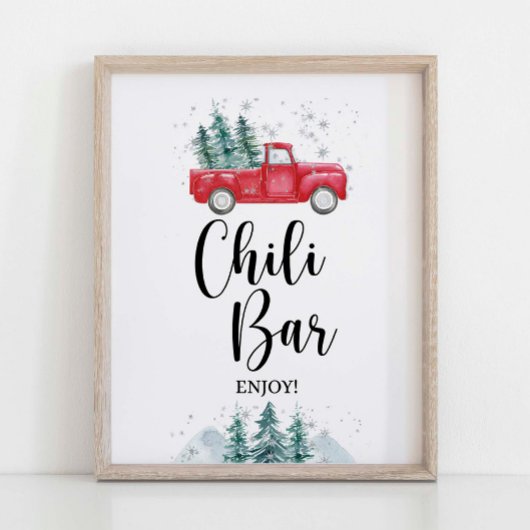 Winter Chili Bar teken rode Xmas Tree Truck Poster