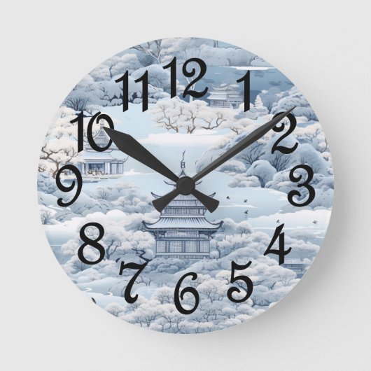 Winter Chinees Pagode  Ronde Klok (Voorkant)