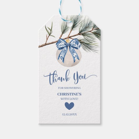 Winter Chinoiserie Boog Bruiloftsshower Cadeautags Cadeaulabel (Voorkant)