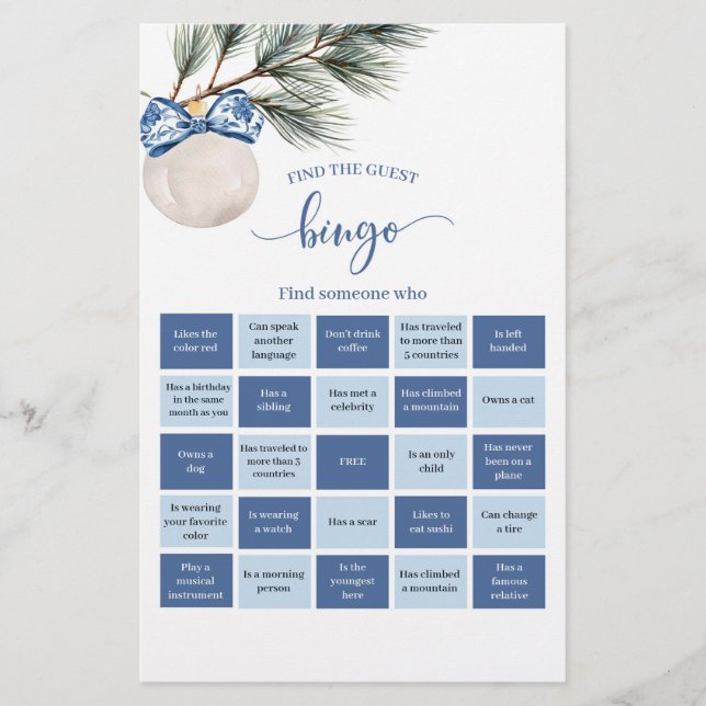 Winter Chinoiserie Bow Bingo Games Kaart (Voorkant)