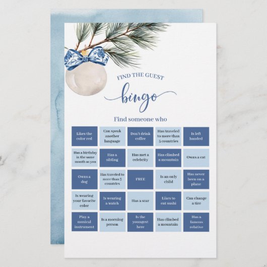 Winter Chinoiserie Bow Bingo Games Kaart (Voorkant / Achterkant)