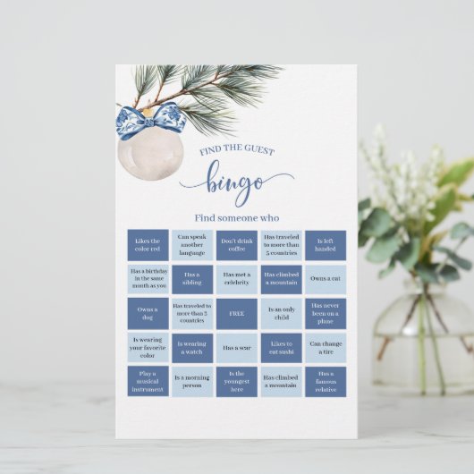 Winter Chinoiserie Bow Bingo Games Kaart (Staand voorkant)