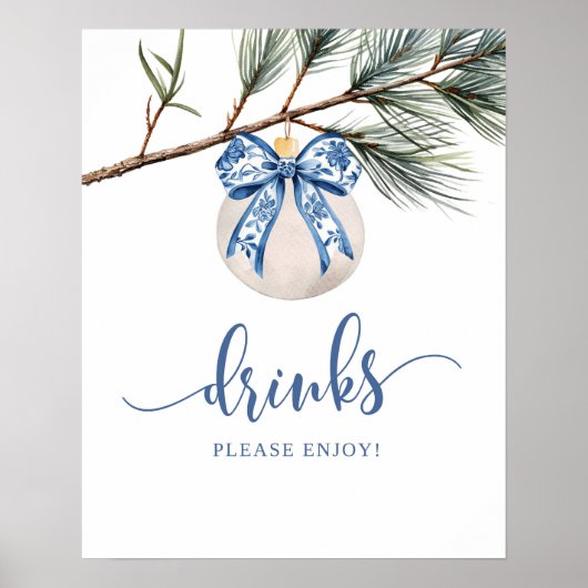 Winter Chinoiserie Bow Drinken Party Sign Poster (Voorkant)