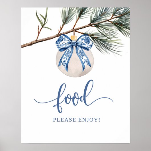 Winter Chinoiserie Bow Food Party Sign Poster (Voorkant)