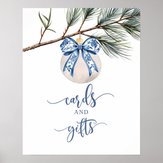 Winter Chinoiserie Bow Kaarten en geschenken Party Poster (Voorkant)