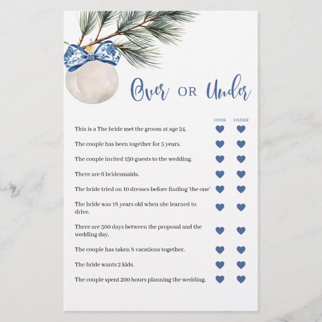 Winter Chinoiserie Bow Over of Under Games Kaart (Voorkant)