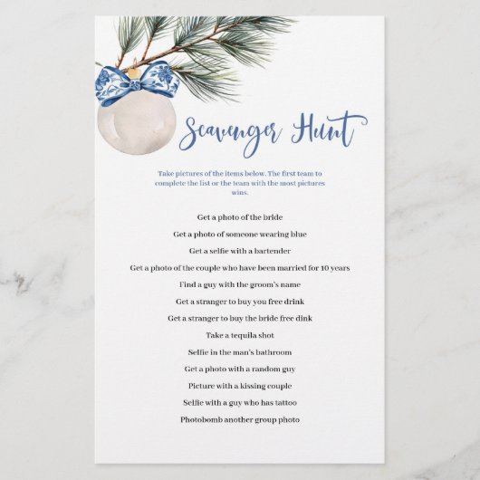 Winter Chinoiserie Bow Scavenger Hunt Games Kaart (Voorkant)