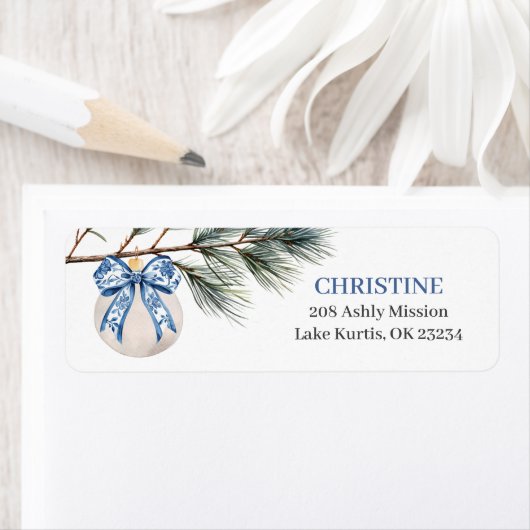 Winter Chinoiserie Bow Vrijgezellenfeest Adreslabe Etiket (Insitu)